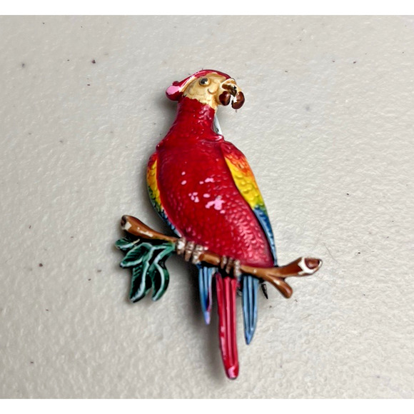 Vintage Parrot Bird Brooch Lot Macaw Parakeet Budgie Pins Jewelry Enamel & Wood - Picture 6 of 13